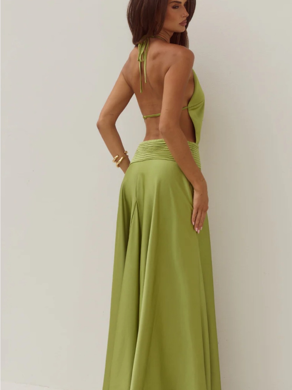 AMADINE DEEP V PLUNGE MAXI DRESS - OLIVE - Picture 4 of 5